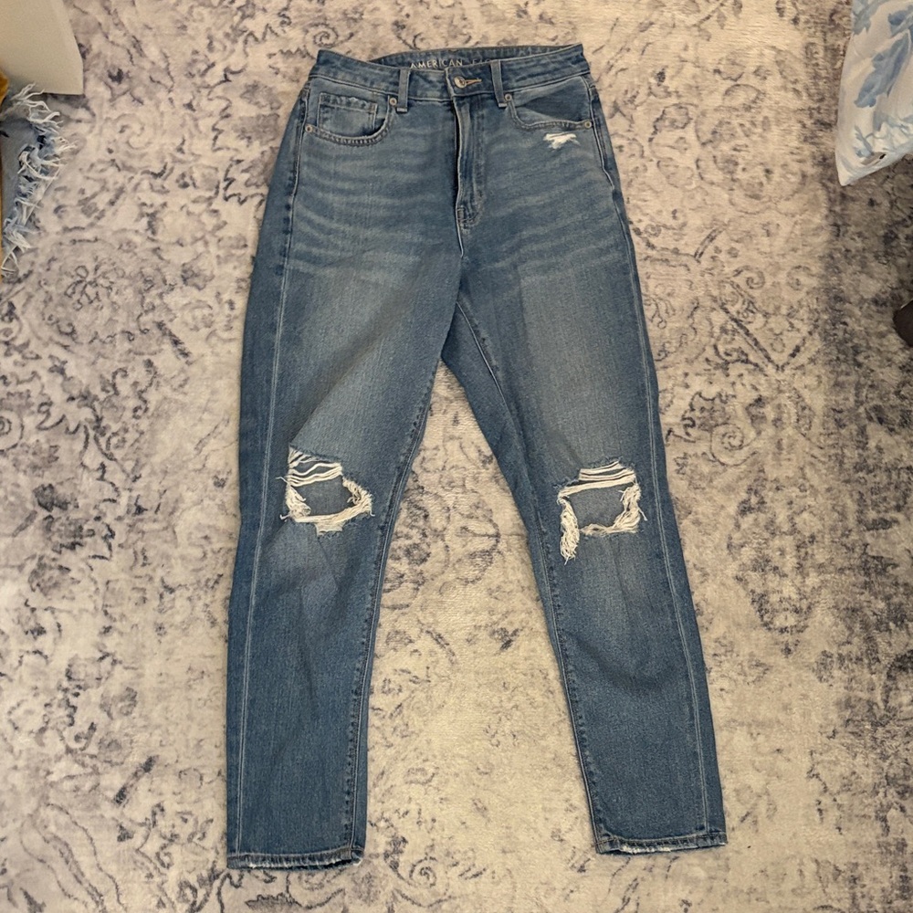 American Eagle Outfitters Blue Distressed Mom Jeans